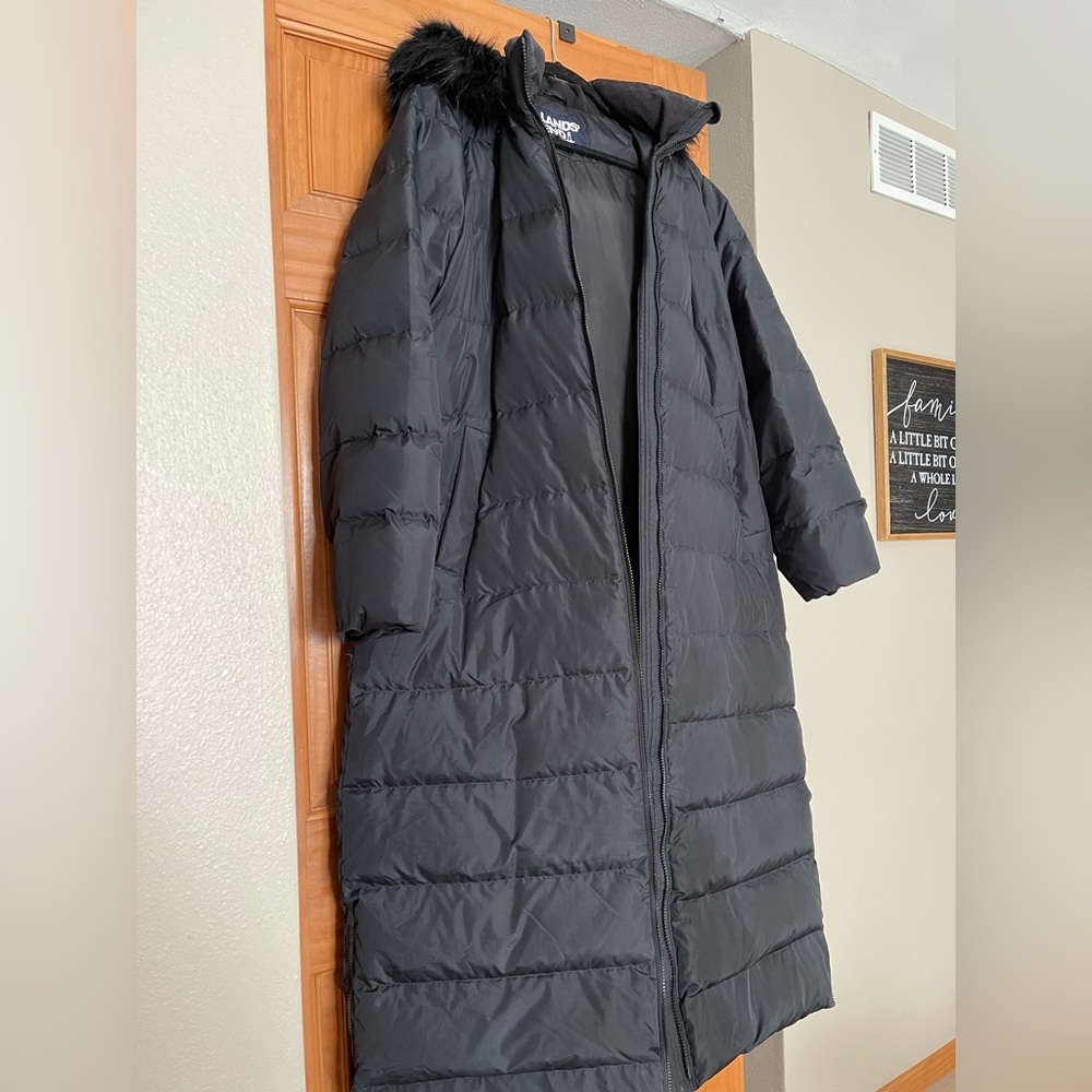 Women's Lands' End Faux-Fur Hood Quilted Long Down Winter Coat